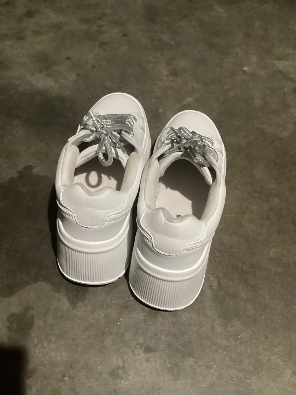 No Boundaries Woman’s Platform White Sneakers with Silver Accents